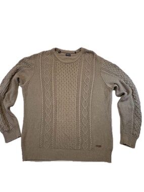 Buffalo David Bitton Tan Cable Knit Crewneck Sweater XXL 2XL
